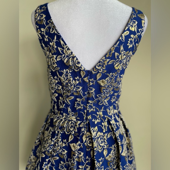 RARE KARA & SLOANE for NORDSTROM - DEEP V NECK & BACK, BACK ZIP, XS, BLUE/GOLD - Picture 13 of 17